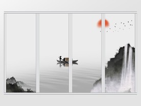 极简新中式山水飞鸟移门