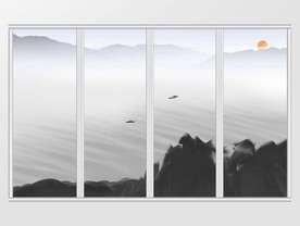 极简新中式山水小船移门