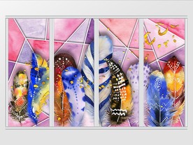 简约几何手绘水彩羽毛移门