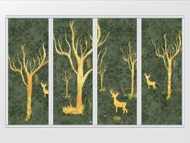 抽象金箔树麋鹿移门