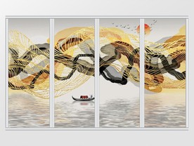 新中式金色写意抽象山水画移门