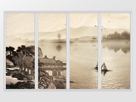 新中式诗意小舟风景移门