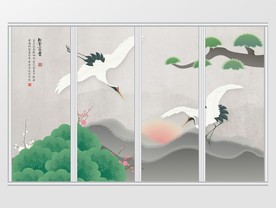 新中式水墨山水松鹤延年移门