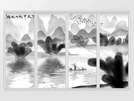 新中式意境水墨桂林山水移门