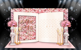 粉色花墙婚礼迎宾区