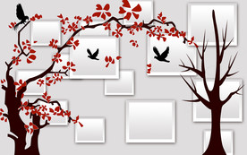 梅花飞鸟简约手绘3D电视背景墙