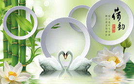 清新天鹅湖荷韵3D电视背景墙