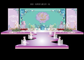 蒂芙尼蓝粉紫色花卉婚礼舞台背景