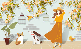 手绘卡通女孩时尚背景