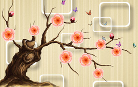 梅花树3D电视背景墙