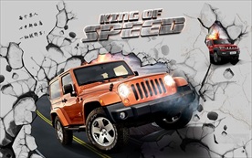 手绘3D越野车装饰画背景墙