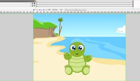 一只乌龟在沙滩上说话讲解4秒