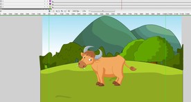 一只牛在草原吃草的动画5秒