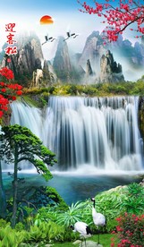 山水迎客松竖幅