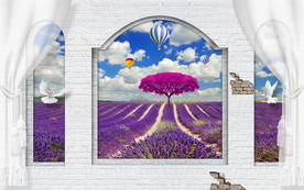 窗外薰衣草田园3D电视背景墙