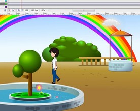 女子走路路过水池11秒动画