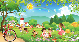 手绘卡通儿童风景插画