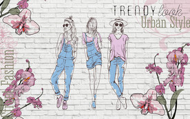 美女鲜花时尚服饰背景墙