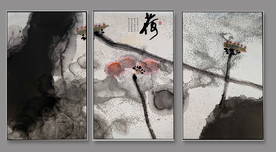 荷花三联画 荷花装饰画