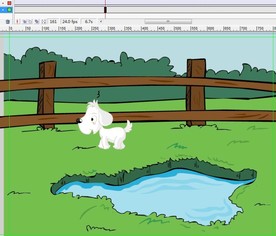 小狗在水潭旁边走过动画11秒