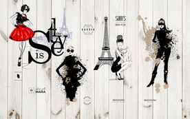 时尚美女木纹背景墙