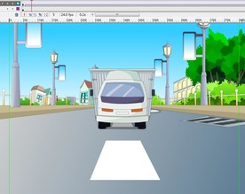 货柜车送货从道路前面过来6秒