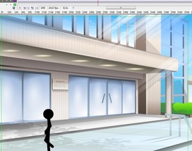 火柴人在建筑面前走过动画10秒