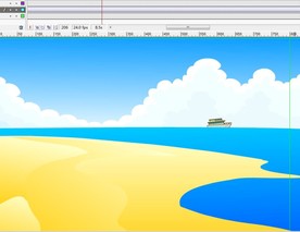 蓝天白云下沙滩边上的游船12秒