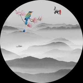 山水花鸟画 圆形山水画