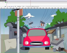 红色小汽车在巷子的动态6秒