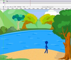 蓝色火柴人在小河边走动画13秒