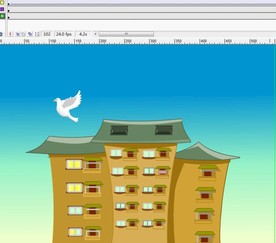 鸽子在房屋楼顶飞过6秒