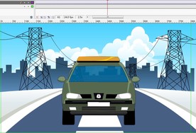 经过电线塔的汽车动画8秒