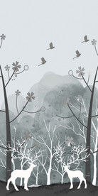 手绘麋鹿丛林玄关背景