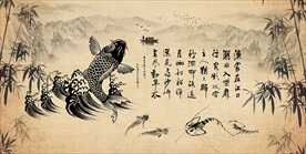 手绘鱼装饰画背景墙