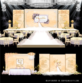 香槟色主题婚礼舞台效果图