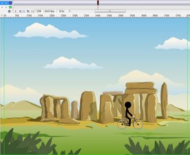 火柴人踩单车从乱石阵经过10秒