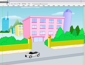 银色汽车粉红建筑动画7秒