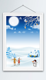 唯美的蓝色雪景