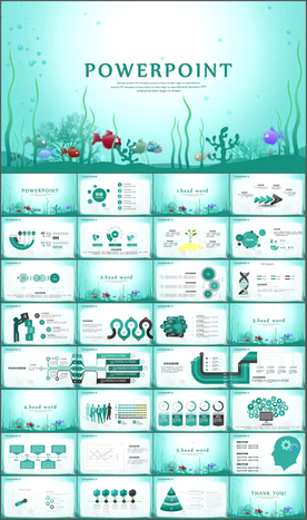 蓝色缤纷插画鱼儿童趣卡通PPT