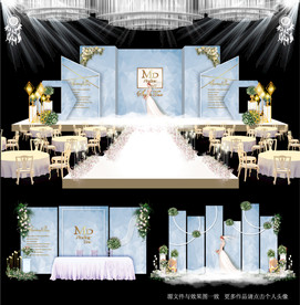 蓝色大理石纹主题婚礼舞台效图