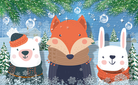 卡通动物冬景圣诞背景