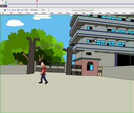 红衣男子在学校门前走过11秒动