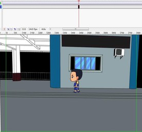 蓝衣服小男孩在阴森地方走10秒