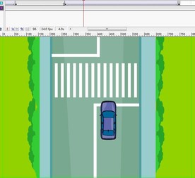 俯视汽车在斑马线前停下7秒