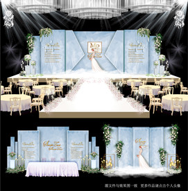 蓝色大理石主题婚礼舞台效果图
