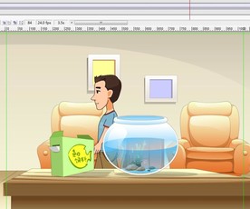 男子在金鱼缸前面走过6秒