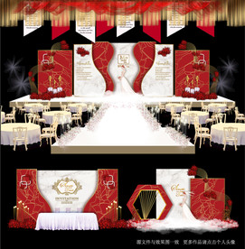 红配白大理石主题婚礼舞台效果图