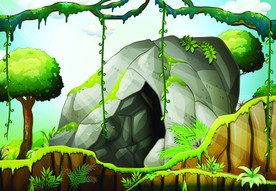 岩洞山脉矢量卡通插画