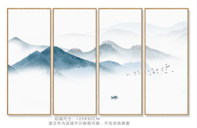 蓝色山水画 山水无框画